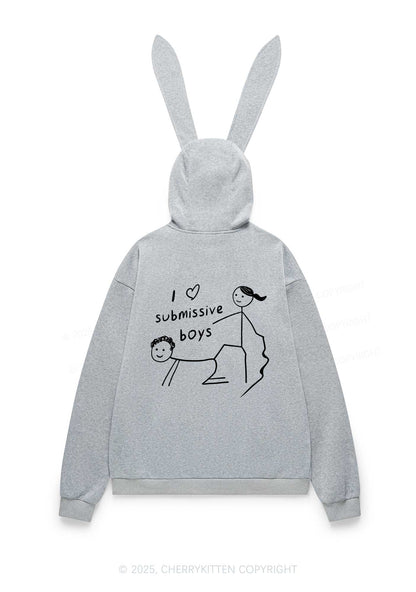 I Love S Boys Y2K Bunny Ear Zip Hoodie Cherrykitten