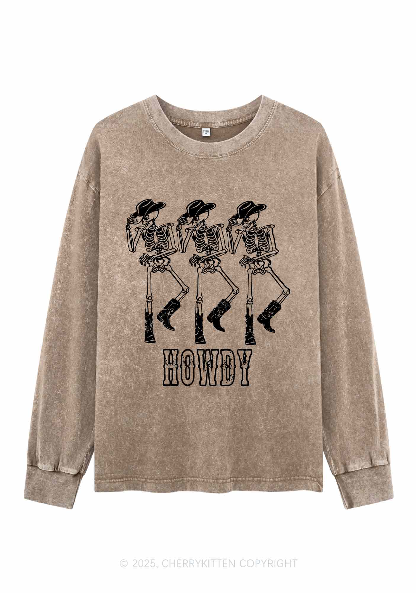 Halloween Howdy Dancing Skeletons Y2K Washed Long Sleeves Cherrykitten