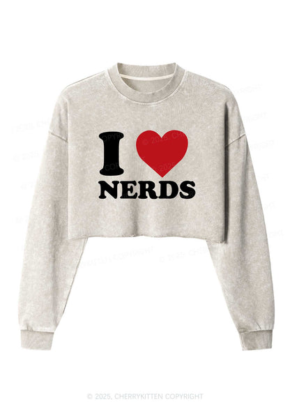 I Love Nerds Y2K Crop Washed Sweatshirts Cherrykitten