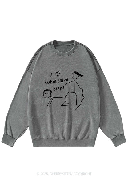 I Love S Boys Y2K Washed Sweatshirts Cherrykitten