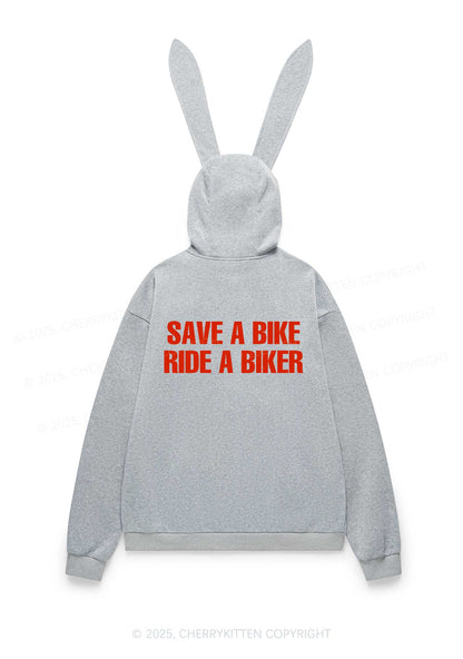 Save Bike Ride Biker Y2K Bunny Ear Zip Hoodie Cherrykitten