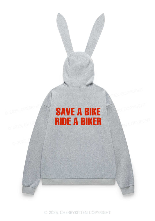 Save Bike Ride Biker Y2K Bunny Ear Zip Hoodie Cherrykitten