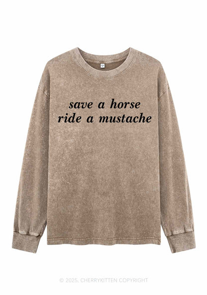 Ride A Mustache Y2K Washed Long Sleeves Cherrykitten