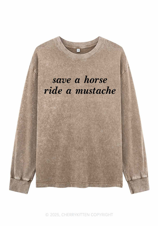Ride A Mustache Y2K Washed Long Sleeves Cherrykitten