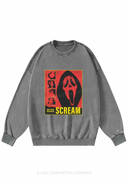Halloween Scream New York Y2K Washed Sweatshirts Cherrykitten