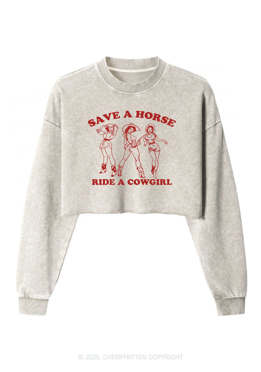 Ride A Cowgirl Pride Y2K Crop Washed Sweatshirts Cherrykitten
