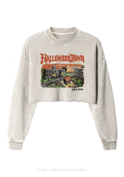 Halloween Town Y2K Crop Washed Sweatshirts Cherrykitten