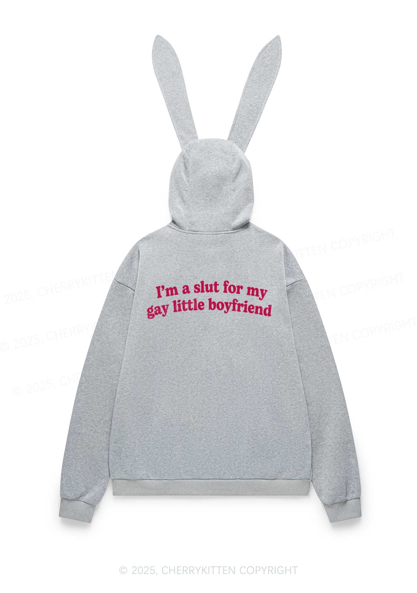Slxt For My Gay BF Y2K Bunny Ear Zip Hoodie Cherrykitten