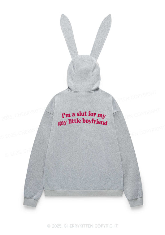 Slxt For My Gay BF Y2K Bunny Ear Zip Hoodie Cherrykitten
