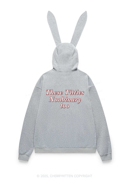 Txtties Nonbinary Too Y2K Bunny Ear Zip Hoodie Cherrykitten