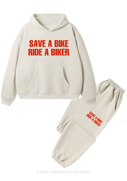 Save Bike Ride Biker Y2K Fleece Hoodie Set Cherrykitten