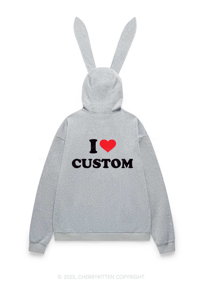 I Love Custom Personalized Y2K Bunny Ear Zip Hoodie Cherrykitten