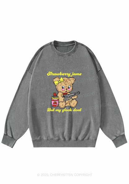 Strawberry Jams Bear Y2K Washed Sweatshirts Cherrykitten
