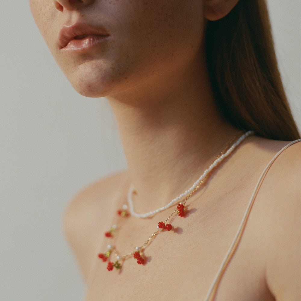 Stacking Cherry And Pearl Y2K Necklace