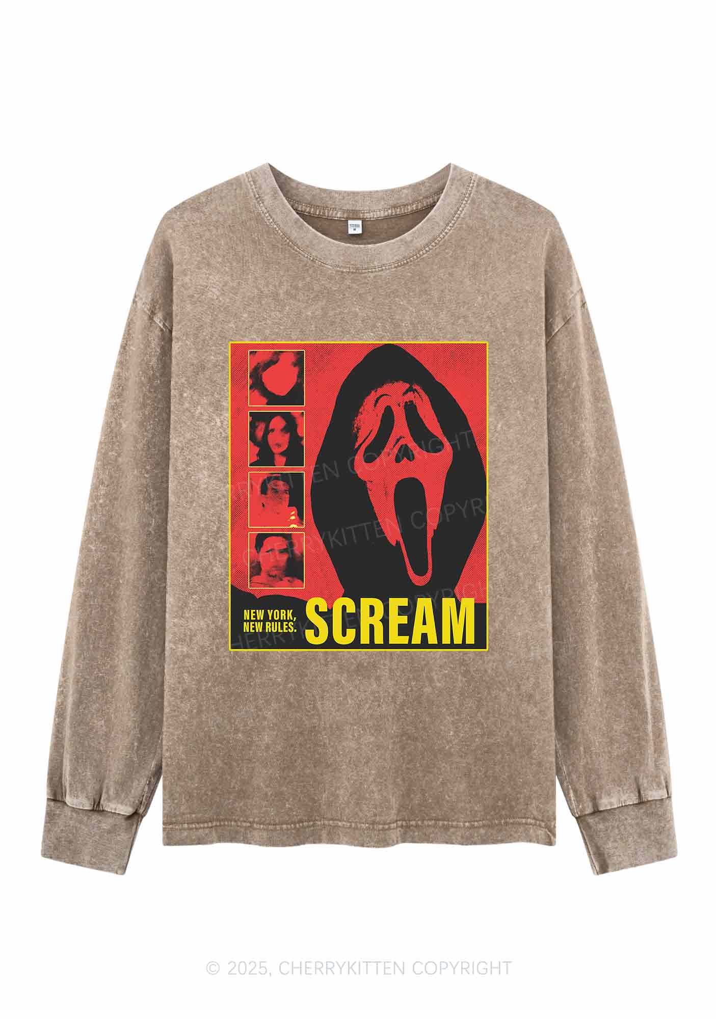 Halloween Scream New York Y2K Washed Long Sleeves Cherrykitten