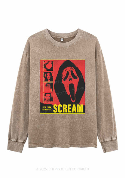 Halloween Scream New York Y2K Washed Long Sleeves Cherrykitten