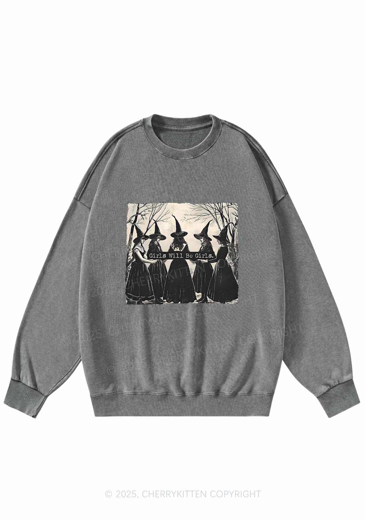 Halloween Girls Will Be Girls Y2K Washed Sweatshirts Cherrykitten