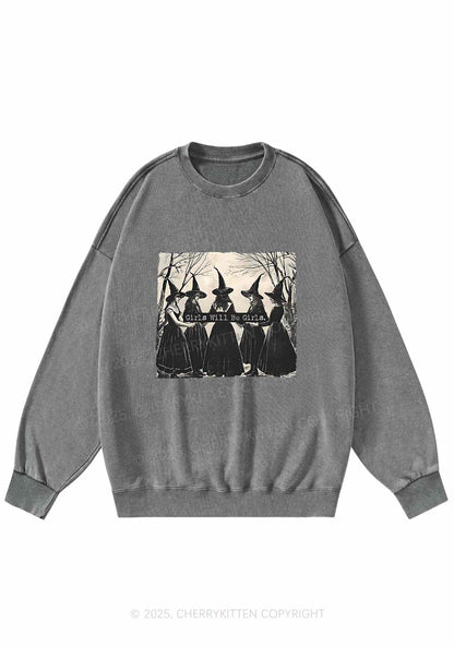 Halloween Girls Will Be Girls Y2K Washed Sweatshirts Cherrykitten