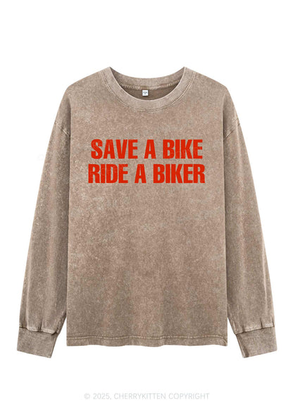 Save Bike Ride Biker Y2K Washed Long Sleeves Cherrykitten