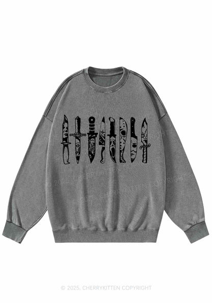 Halloween Grimace Daggers Y2K Washed Sweatshirts Cherrykitten