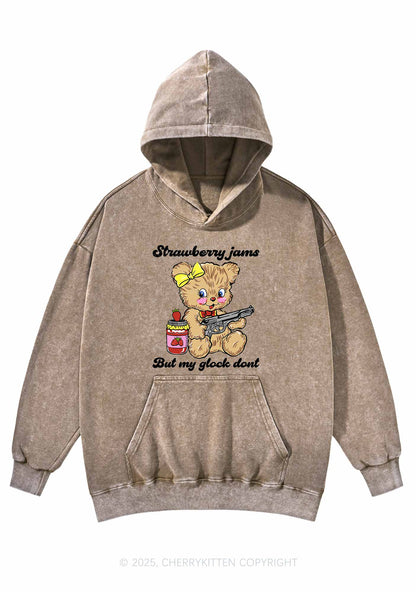 Strawberry Jams Bear Y2K Washed Hoodie Cherrykitten