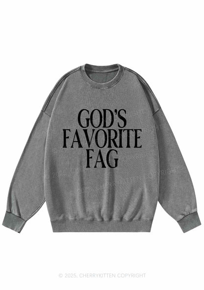 Gods Favorite Fag Pride Y2K Washed Sweatshirts Cherrykitten