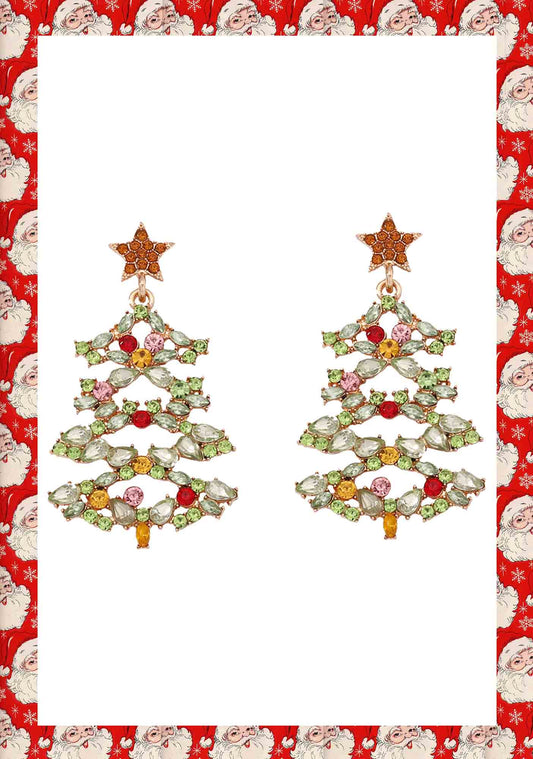 Creative Color Diamond Y2K Christmas Tree Earrings Cherrykitten