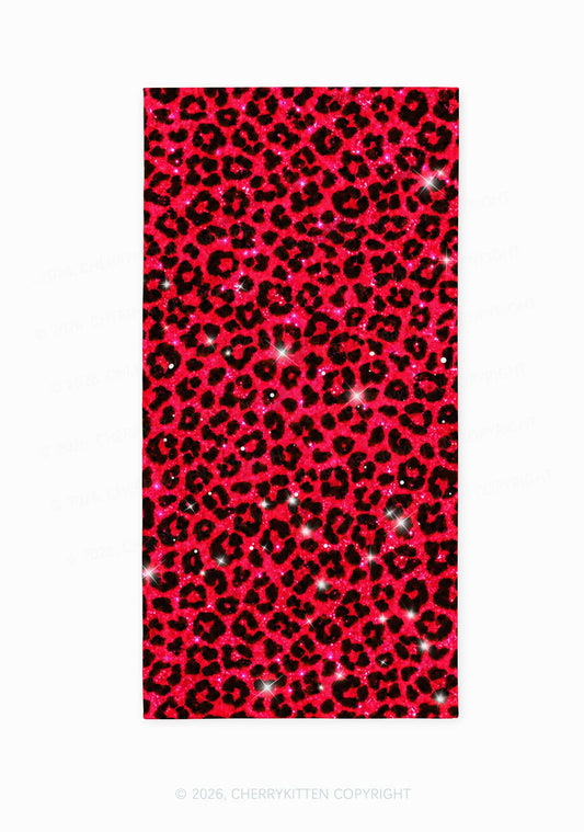 Bright Red Leopard Y2K Beach Towel Cherrykitten
