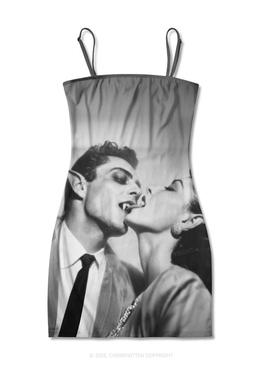 Halloween Vampire Couple Y2K Print Slip Dress Cherrykitten