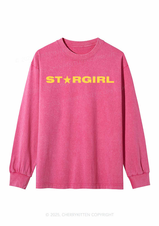 Red Stargirl Y2K Washed Long Sleeves Cherrykitten