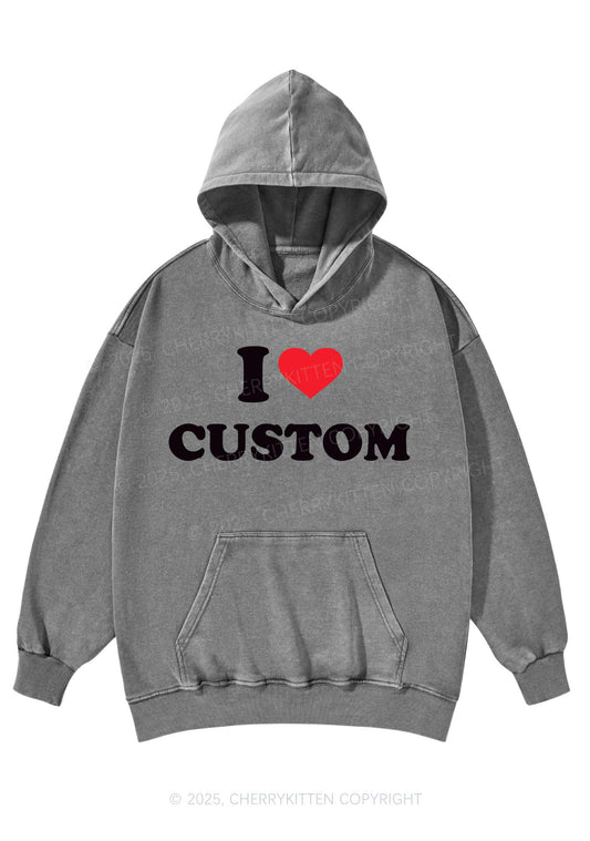 I Love Custom Personalized Y2K Washed Hoodie Cherrykitten