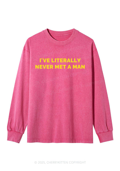 Never Met A Man Y2K Washed Long Sleeves Cherrykitten