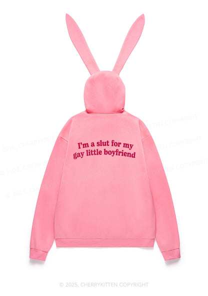 Slxt For My Gay BF Y2K Bunny Ear Zip Hoodie Cherrykitten