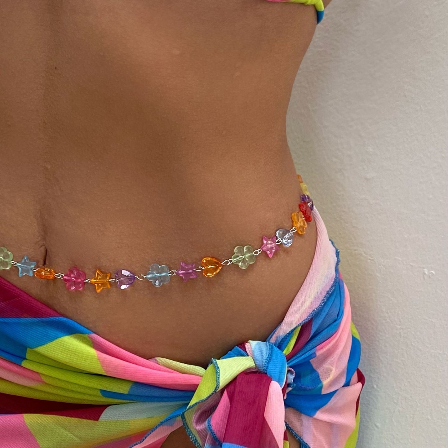 Acrylic Colorful Heart Flower Waist Chain