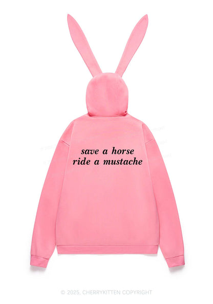 Ride A Mustache Y2K Bunny Ear Zip Hoodie Cherrykitten