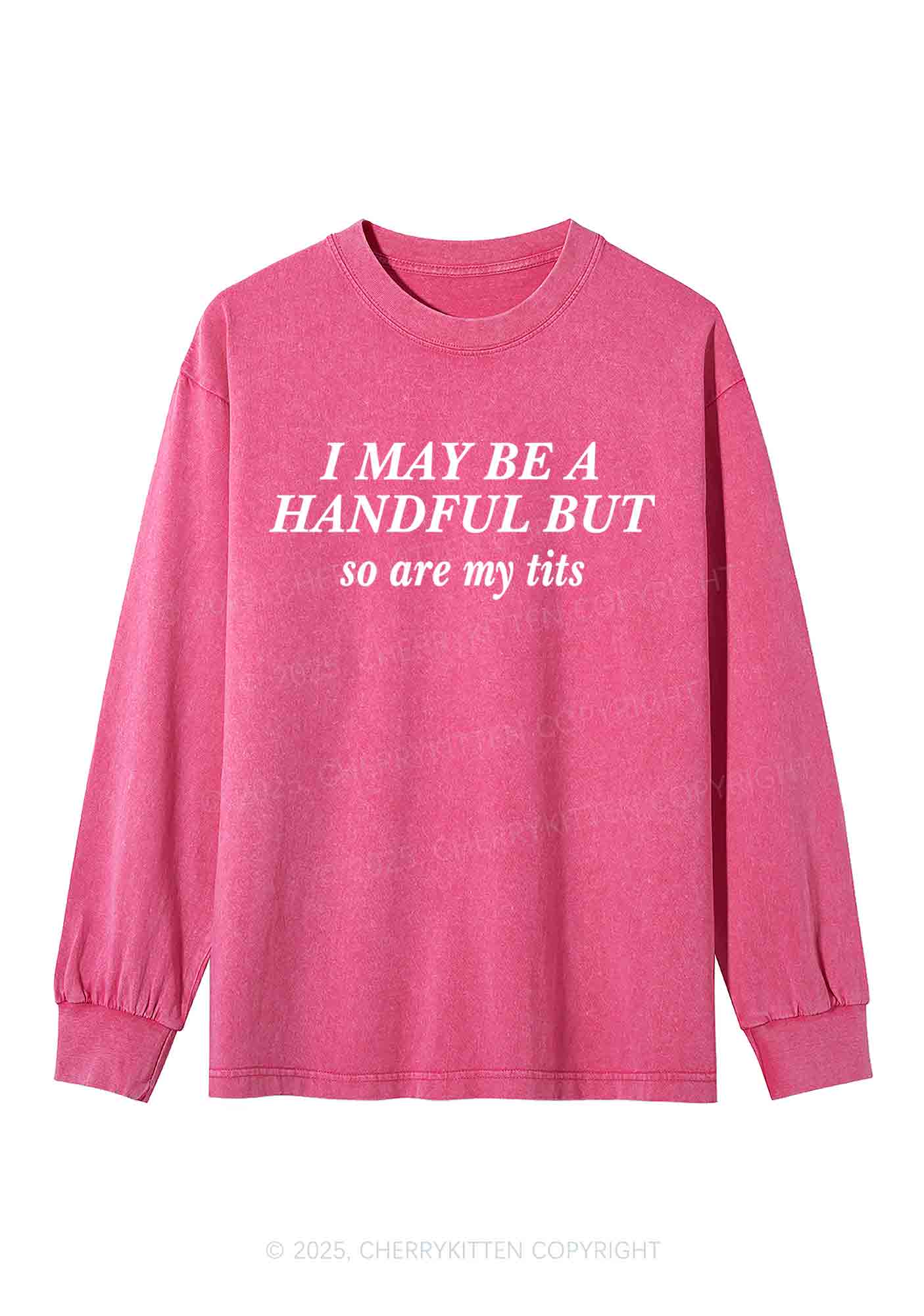 I May Be A Handful Y2K Washed Long Sleeves Cherrykitten