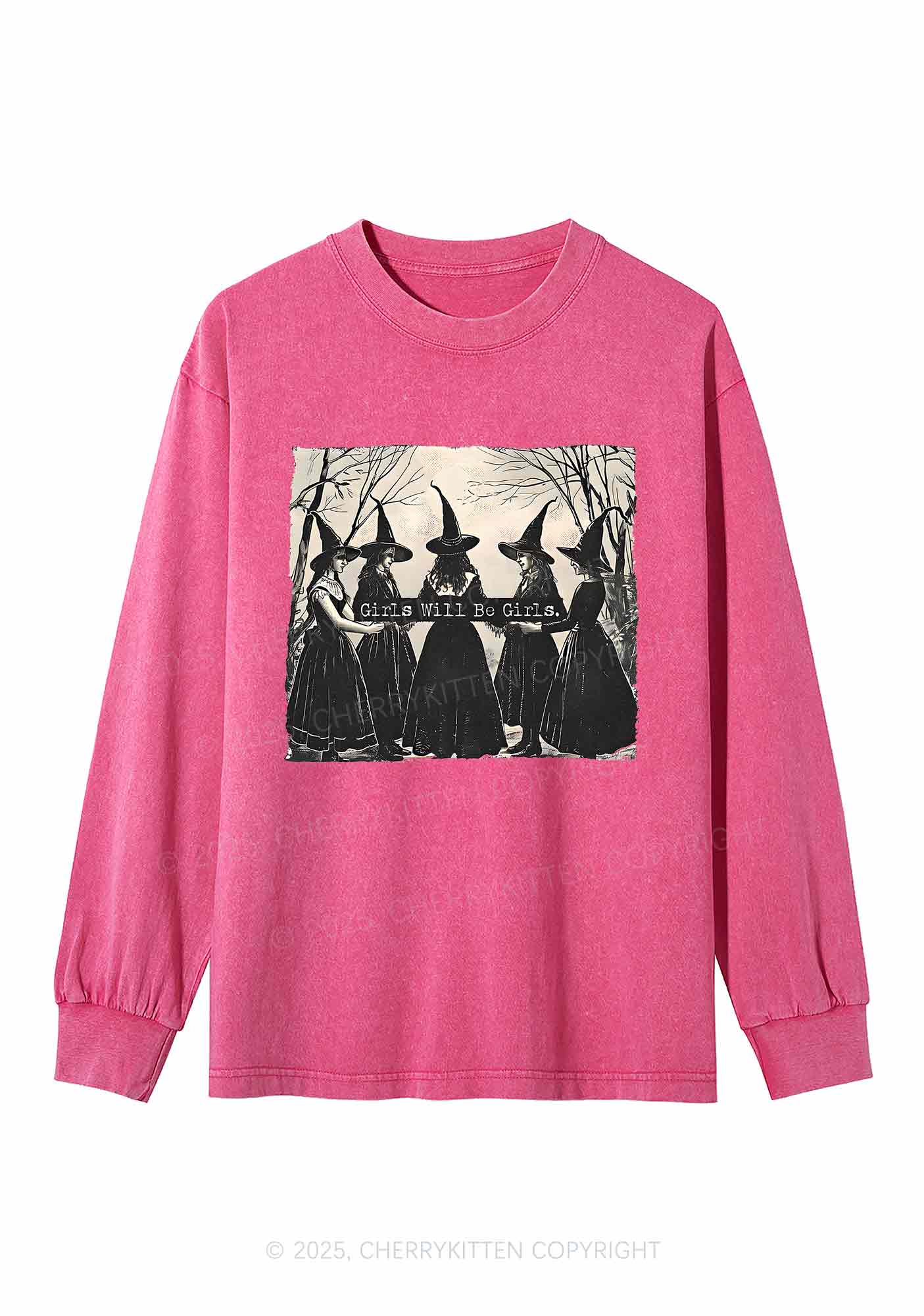 Halloween Girls Will Be Girls Y2K Washed Long Sleeves Cherrykitten