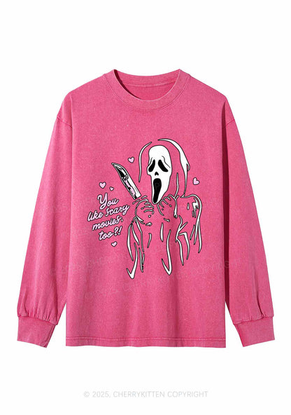 Halloween You Like Scary Movies Too Y2K Washed Long Sleeves Cherrykitten