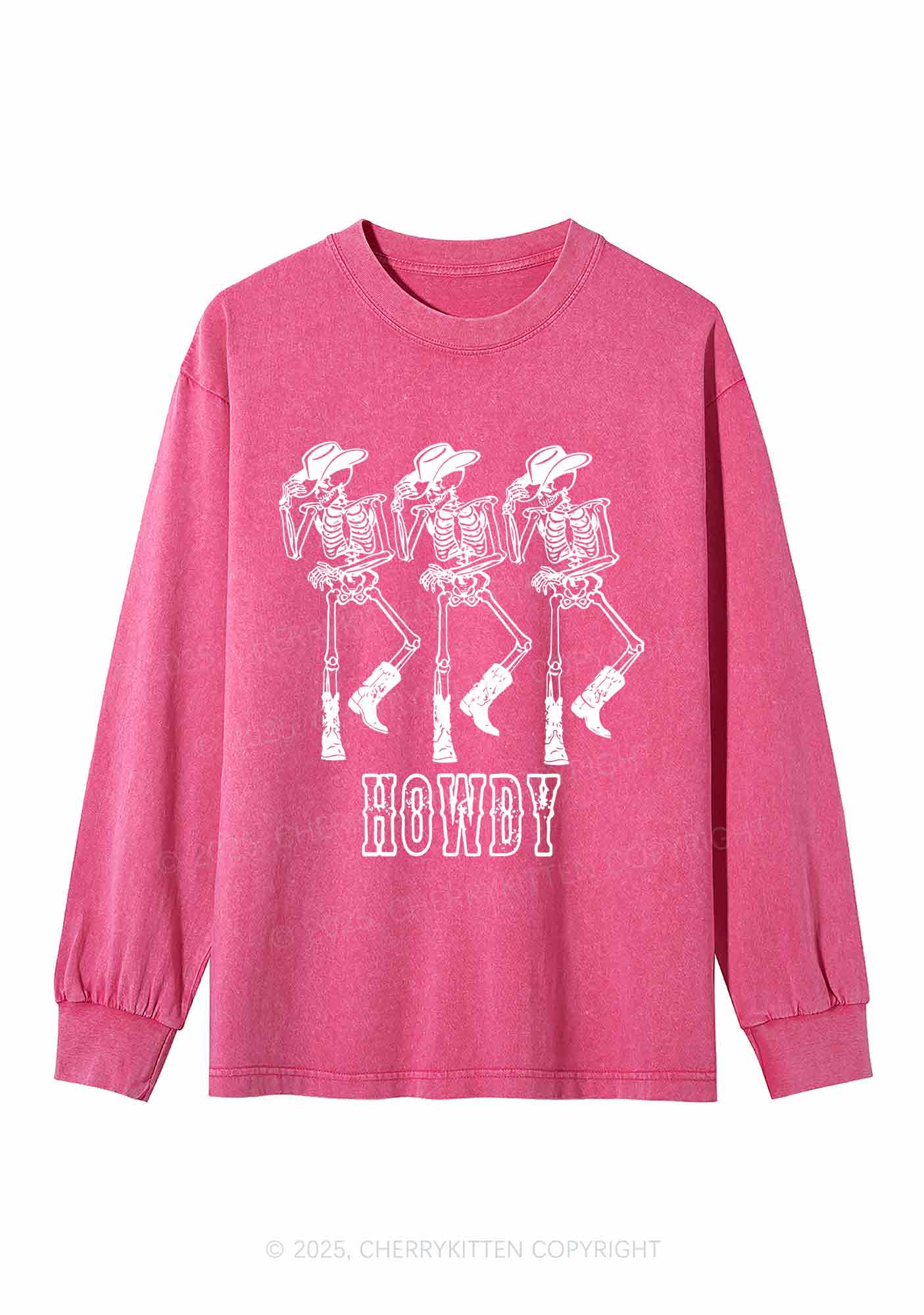Halloween Howdy Dancing Skeletons Y2K Washed Long Sleeves Cherrykitten