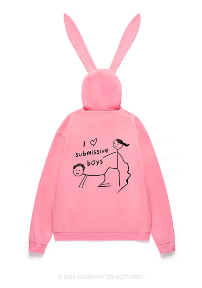 I Love S Boys Y2K Bunny Ear Zip Hoodie Cherrykitten