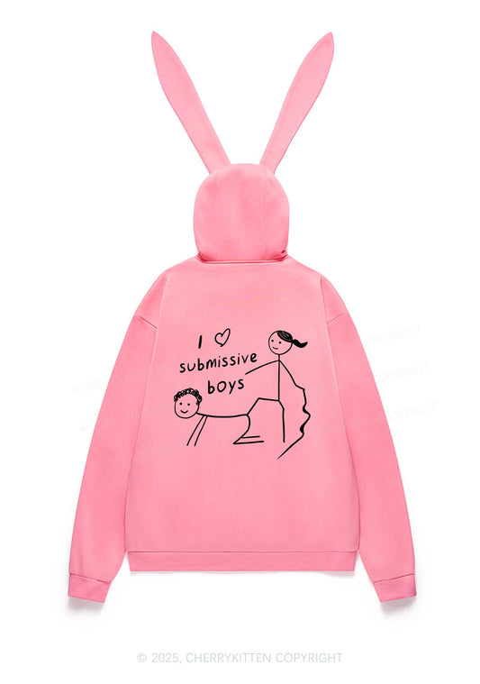 I Love S Boys Y2K Bunny Ear Zip Hoodie Cherrykitten