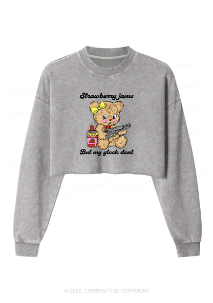 Strawberry Jams Bear Y2K Crop Washed Sweatshirts Cherrykitten
