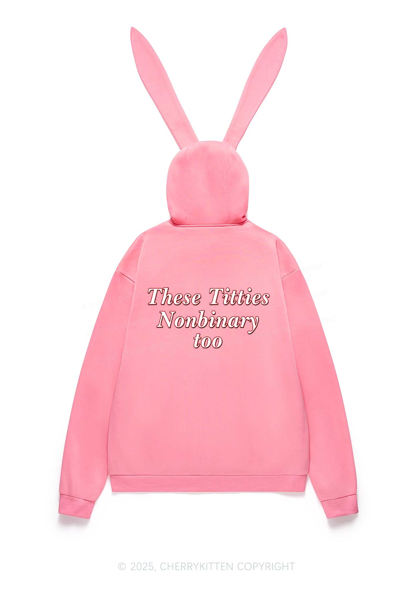 Txtties Nonbinary Too Y2K Bunny Ear Zip Hoodie Cherrykitten