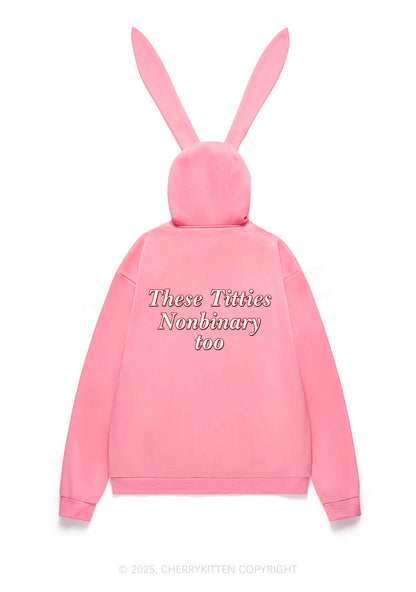 Txtties Nonbinary Too Y2K Bunny Ear Zip Hoodie Cherrykitten