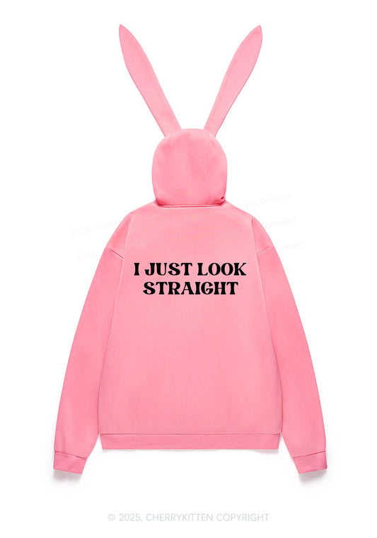 I Just Look Straight Y2K Bunny Ear Zip Hoodie Cherrykitten