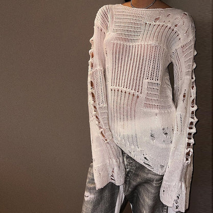 Loose Casual Cutout Design Long Sleeve Top Cherrykitten