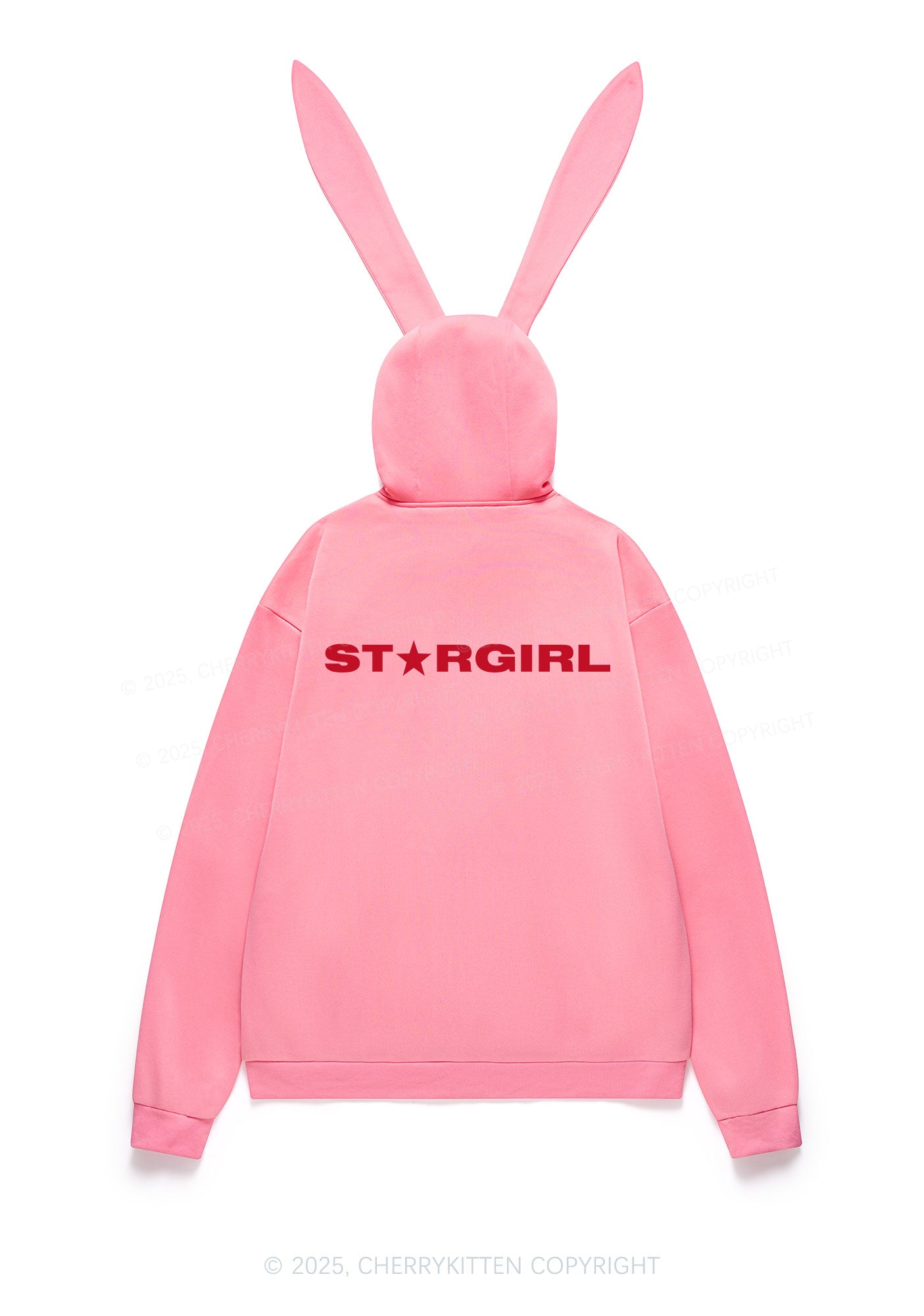 Red Stargirl Y2K Bunny Ear Zip Hoodie Cherrykitten