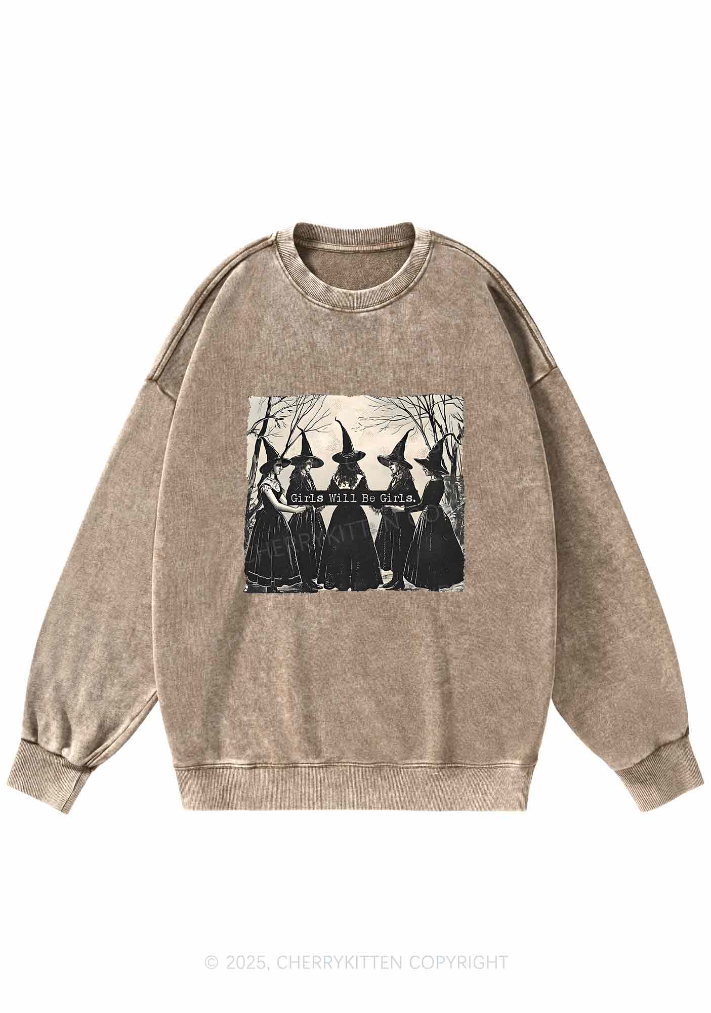Halloween Girls Will Be Girls Y2K Washed Sweatshirts Cherrykitten