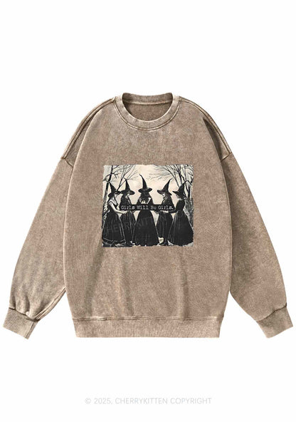Halloween Girls Will Be Girls Y2K Washed Sweatshirts Cherrykitten