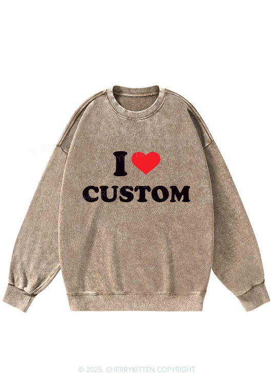 I Love Custom Personalized Y2K Washed Sweatshirts Cherrykitten